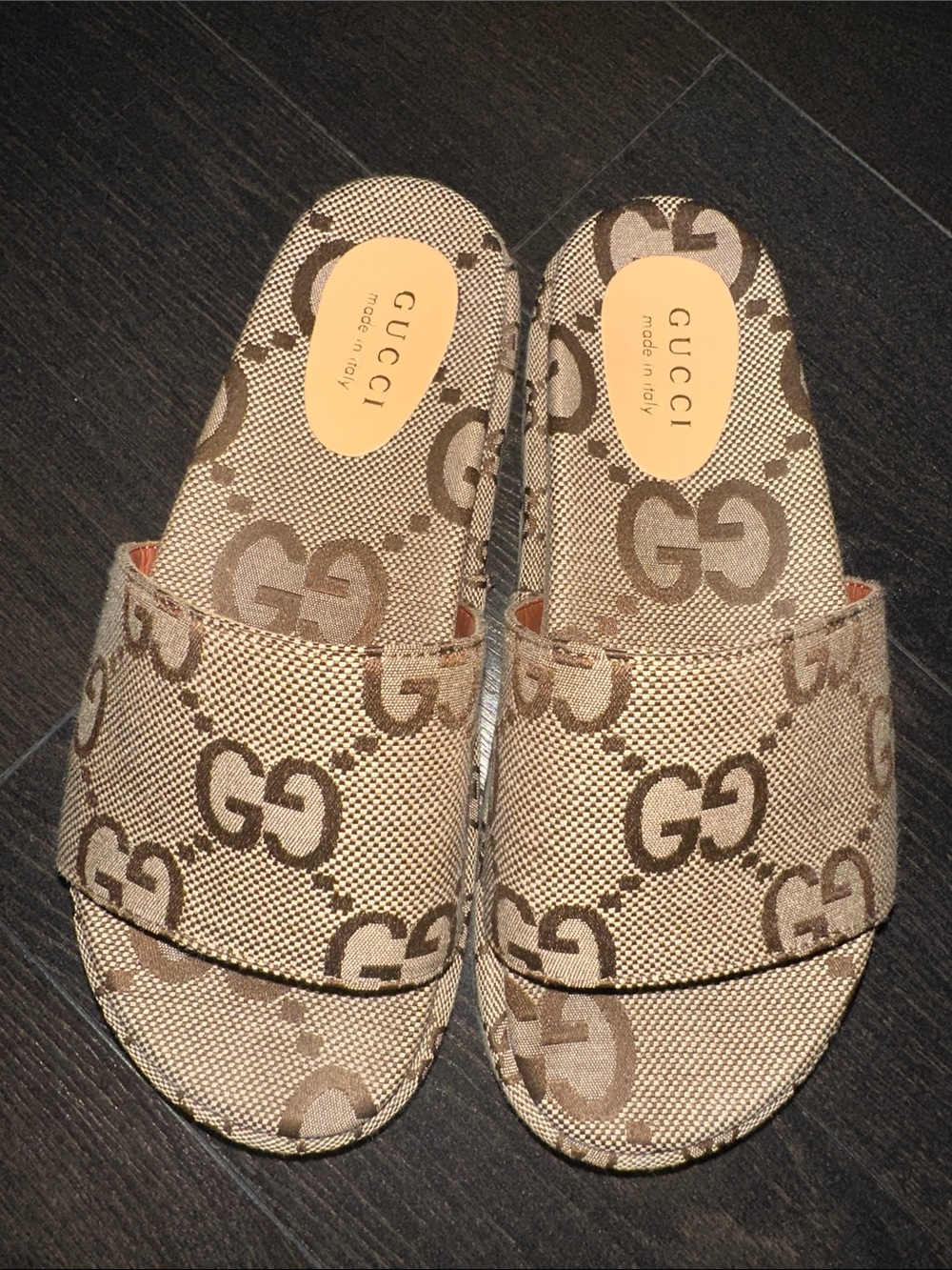 Like new Brown Beige GG Monogram Slide Sandals